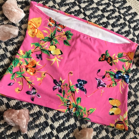Vintage Late 1980’s le Chateau Pink Floral Butterfly Printed Bandeau Top Size S - Picture 4 of 7